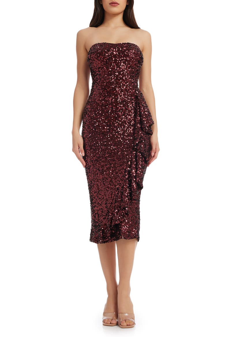Alexis Sequin Strapless Sheath Dress, Main, color, PORT