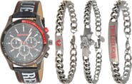 True Religion Chronograph Faux Leather Strap Watch, 44.5mm & Assorted Bracelets Set