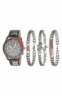 True Religion Chronograph Faux Leather Strap Watch, 44.5mm & Assorted Bracelets Set