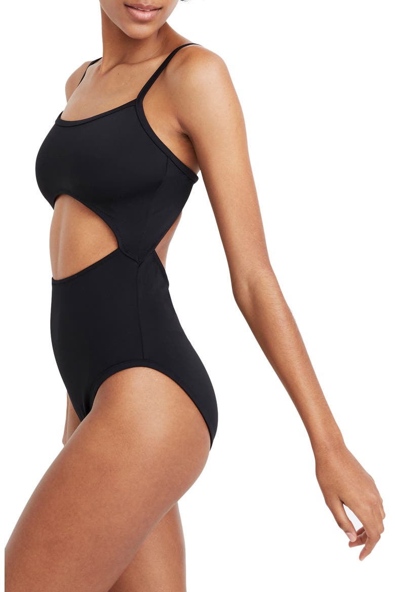 Second Wave Cutout One-Piece Swimsuit, Alternate, color, TRUE BLACK