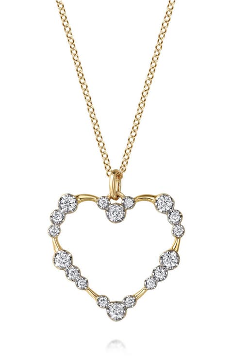 Bujukan Graduated Diamond Heart Pendant Necklace