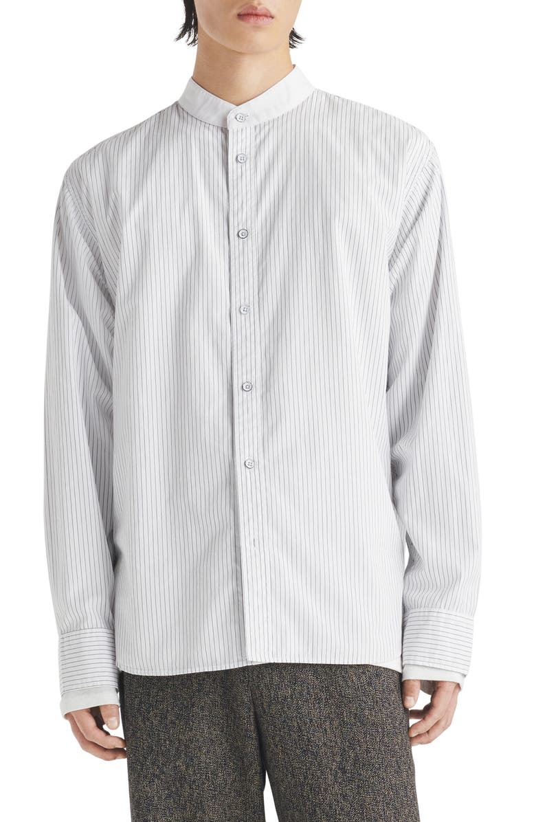 rag & bone Landon Oversize Pinstripe Band Collar Button-Up Shirt, Main, color, Navystrp