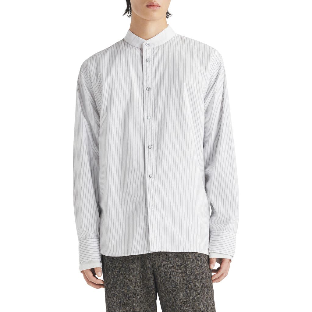 Rag & Bone Landon Oversize Band Collar Button-up Shirt In Navystrp