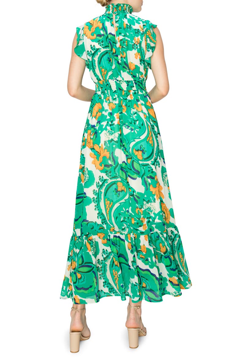 Smocked Mock Neck Tiered Maxi Dress, Alternate, color, GREEN ORANGE