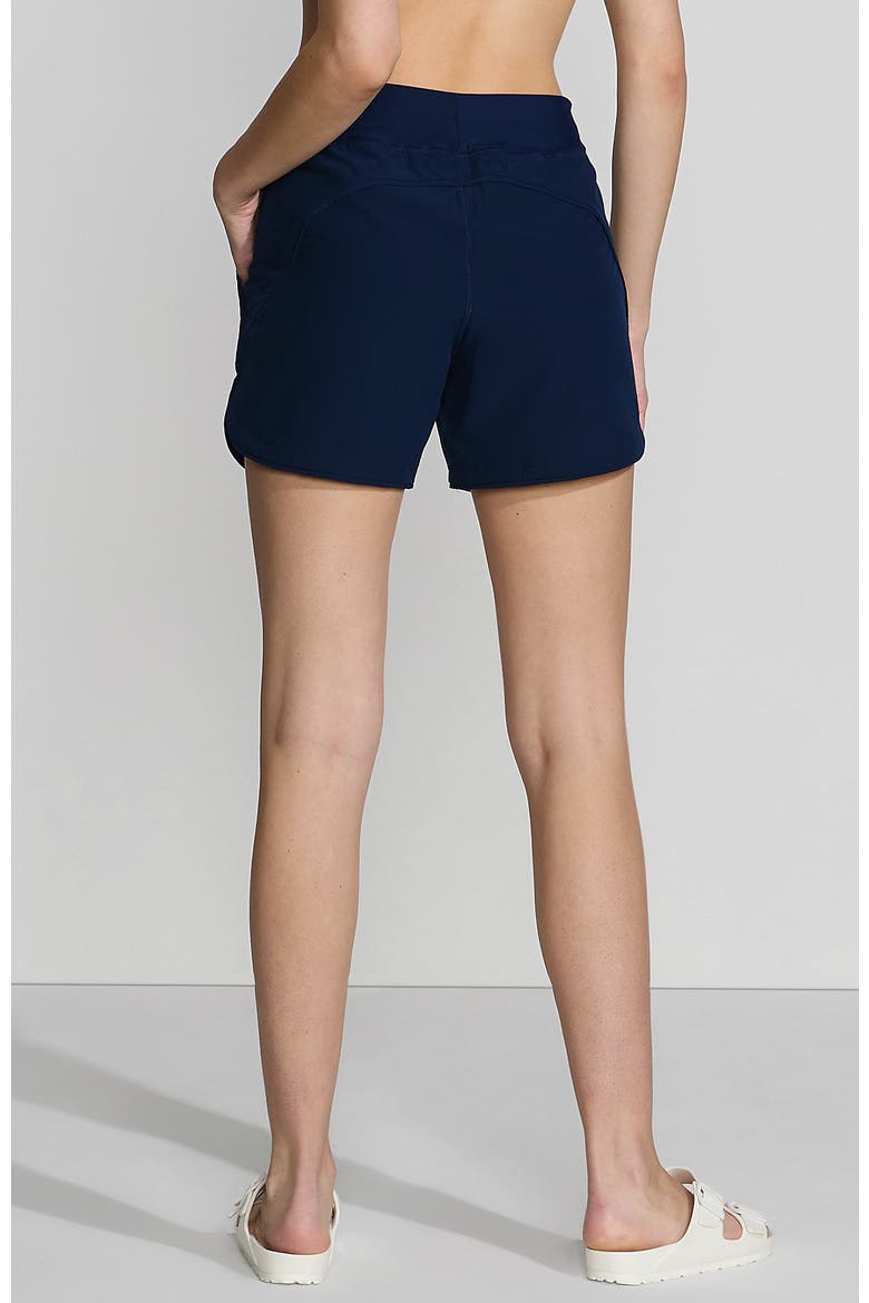 5" Quick Dry Elastic Waist Board Shorts Swim Cover-up Shorts with Panty, Alternate, color, Deep Sea Navy