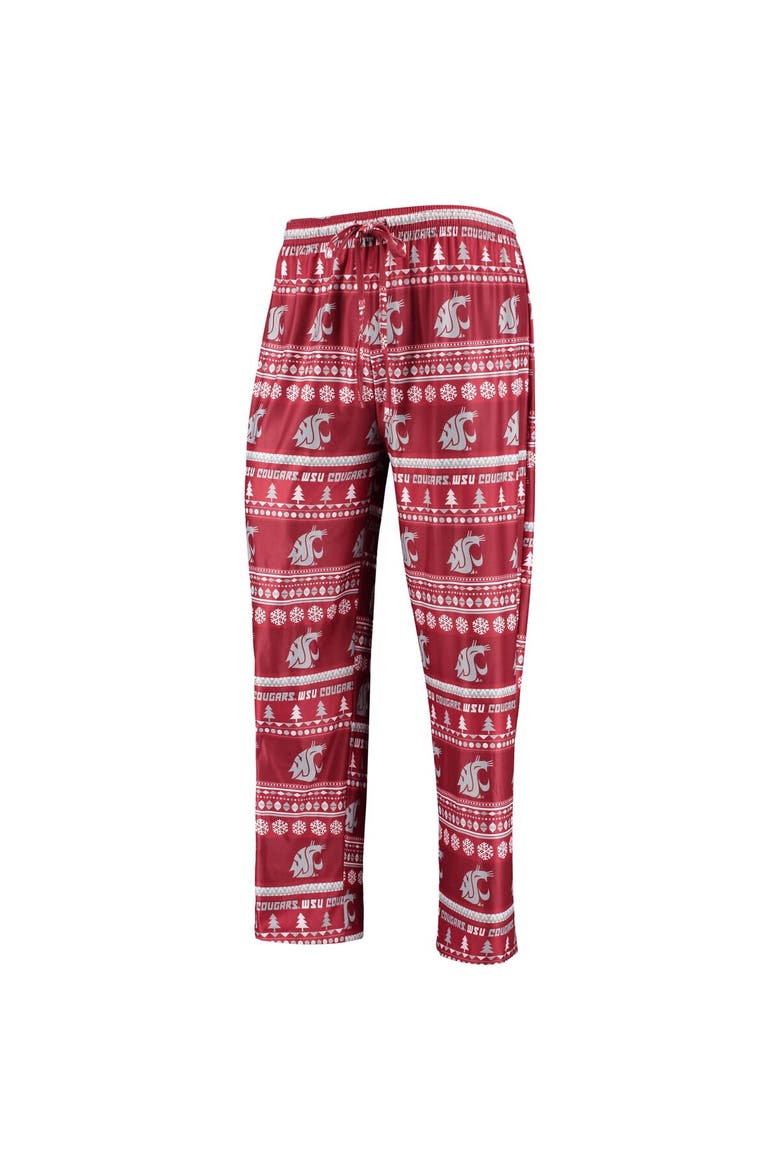 Men's Concepts Sport Crimson Washington State Cougars Ugly Sweater Long Sleeve T-Shirt and Pants Sleep Set, Alternate, color, Crimson