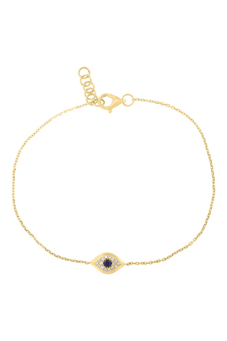 14K Gold Plated Sterling Silver Diamond & Sapphire Evil Eye Bracelet, Main, color, BLUE