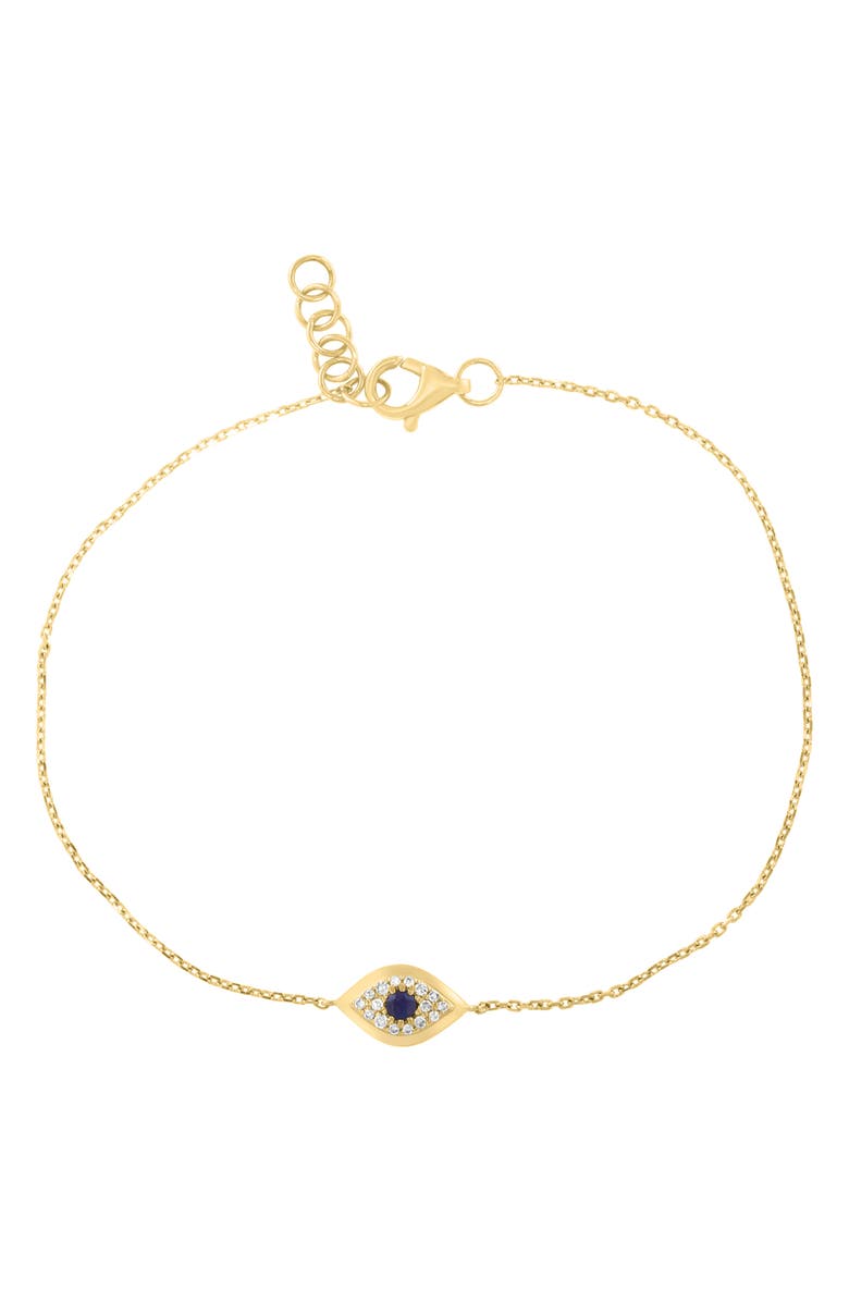 EFFY 14K Gold Plated Sterling Silver Diamond & Sapphire Evil Eye Bracelet, Main, color, Blue