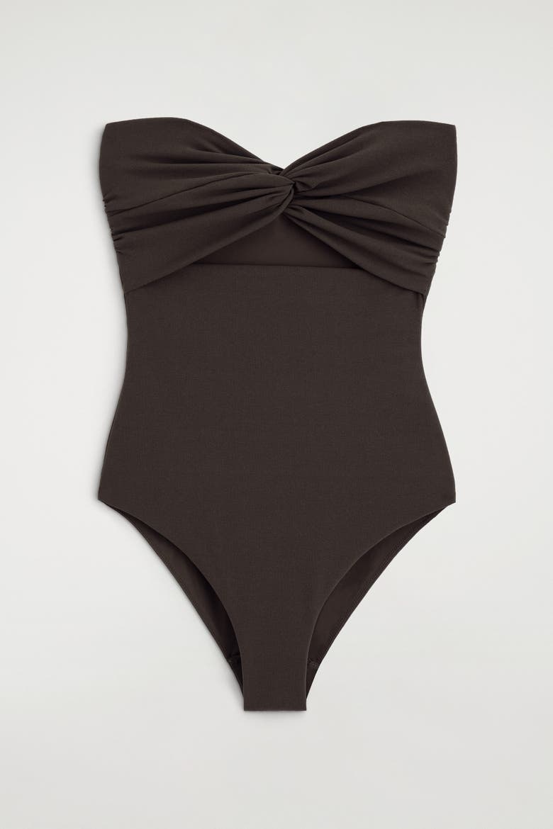 Twisted Textured Cutout Swimsuit, Alternate, color, BROWN