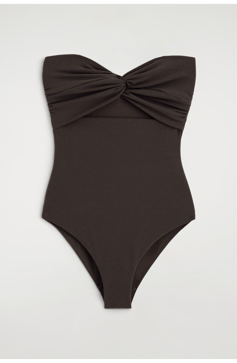 COS Twisted Textured Cutout Swimsuit, Alternate, color, Brown
