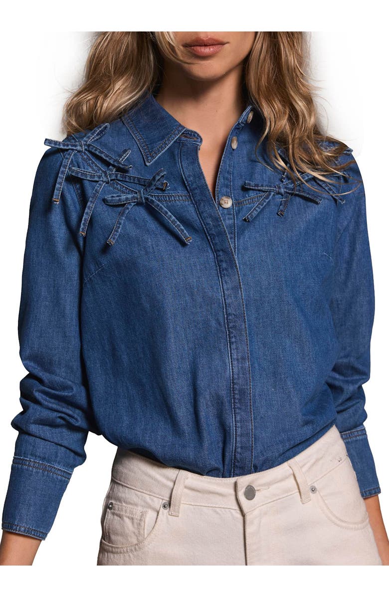 MINT VELVET Bow Detail Denim Shirt, Main, color, Blue