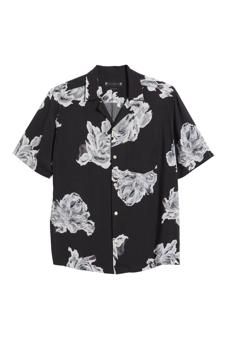 Gallica Short Sleeve Camp Shirt, Alternate, color, BLACK