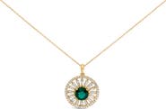 Haus of Brilliance 14K Yellow Gold Plated Sterling Silver Lab Grown Emerald and Diamond Sunburst Medallion Pendant Necklace