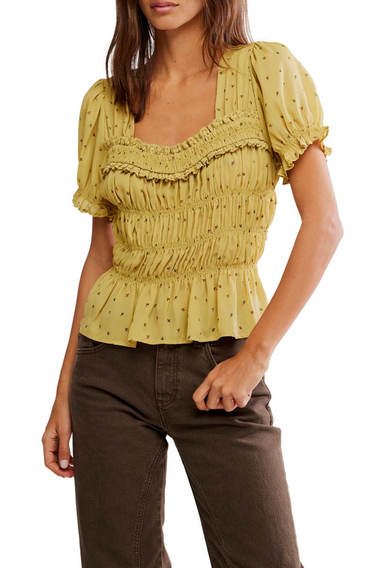 Adore You Ruffle Puff Sleeve Peplum Top, Main, color, CRUSHED ROSEMARY COMBO