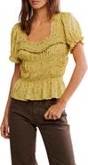 Free People Adore You Ruffle Puff Sleeve Peplum Top