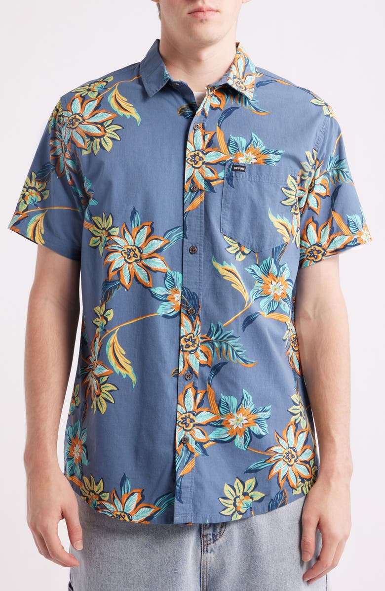 Rip Curl Sessions Short Sleeve Button-Up Shirt, Alternate, color, Bluefin
