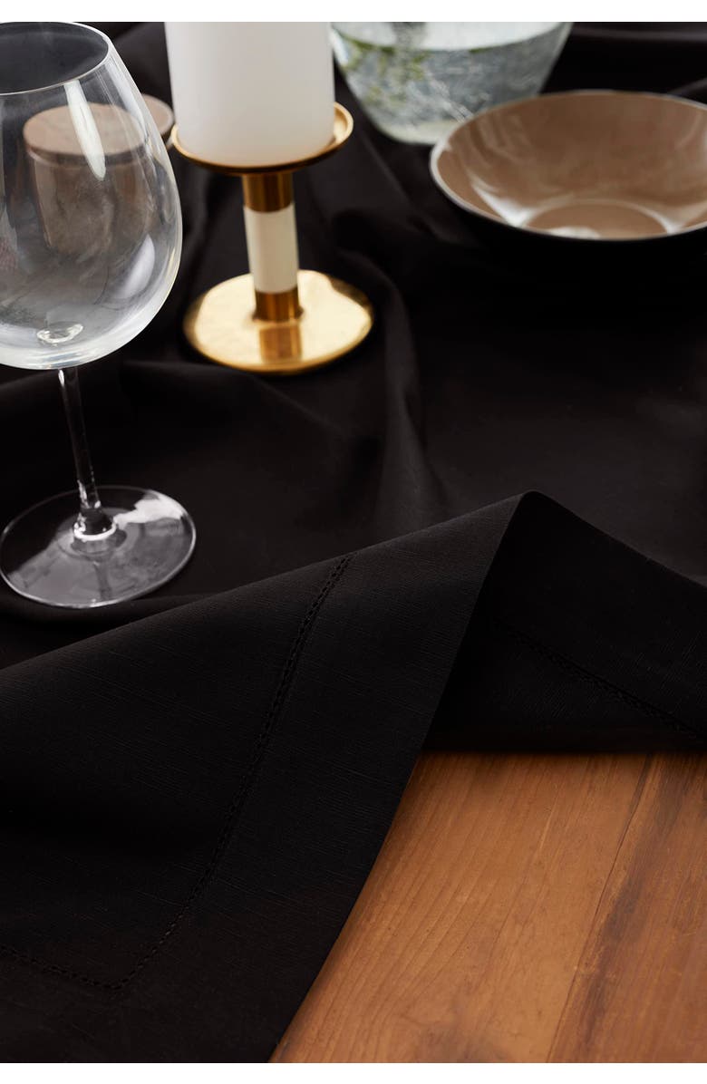 Solino Home Cotton Linen Hemstitch Table Throw, 52" x 52" Inch, Alternate, color, Black