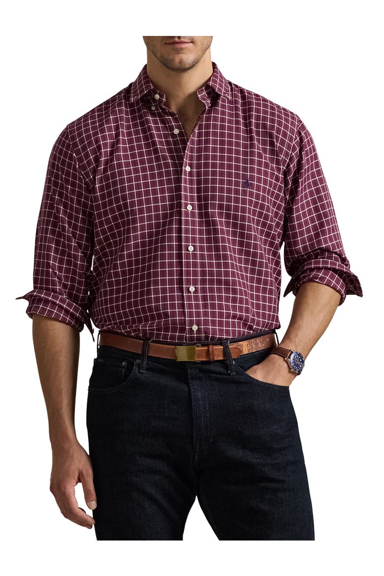 Big & Tall Performance Oxford Sport Shirt, Main, color, WINE NAVY MULTI