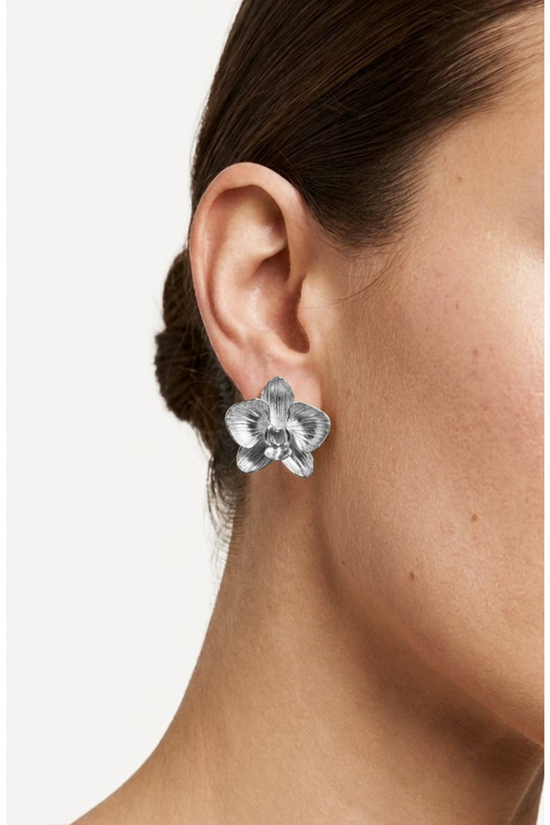 Orchid Flower Statement Stud Earrings, Alternate, color, SILVER