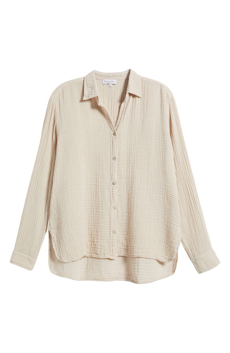 Michael Stars Leo High-Low Cotton Gauze Button-Up Shirt, Alternate, color, Cement