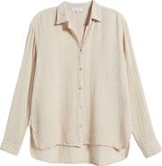 Michael Stars Leo High-Low Cotton Gauze Button-Up Shirt