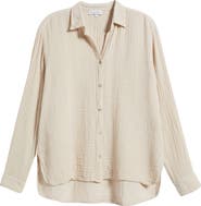 Michael Stars Leo High-Low Cotton Gauze Button-Up Shirt
