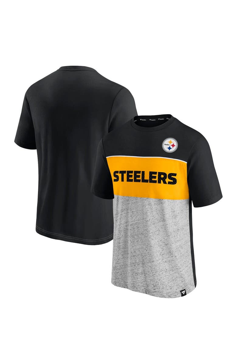 FANATICS Men's Fanatics Branded Black/Heathered Gray Pittsburgh Steelers Colorblock T-Shirt, Main, color, 
