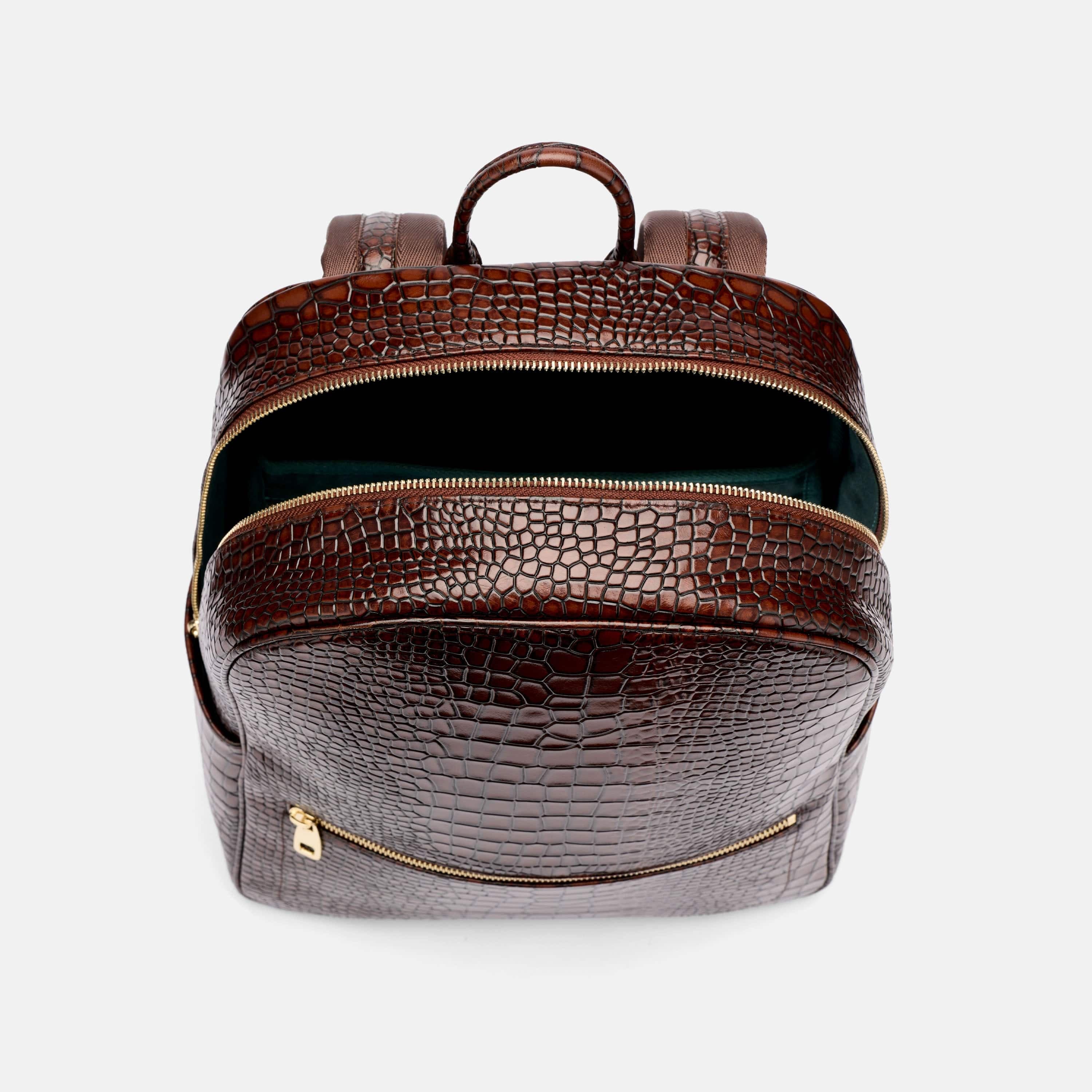 Fulton Croc-Embossed Calfskin Leather Backpack, Alternate, color, Brown Crocskin