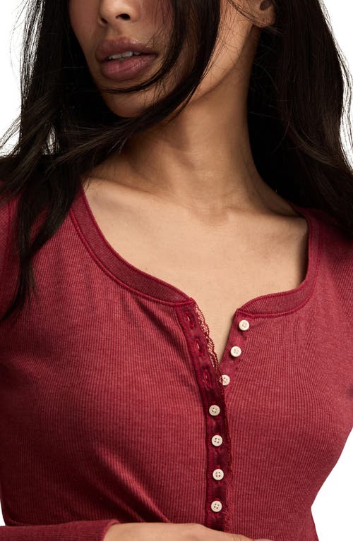 Lucky Brand Lace Trim Henley In Red