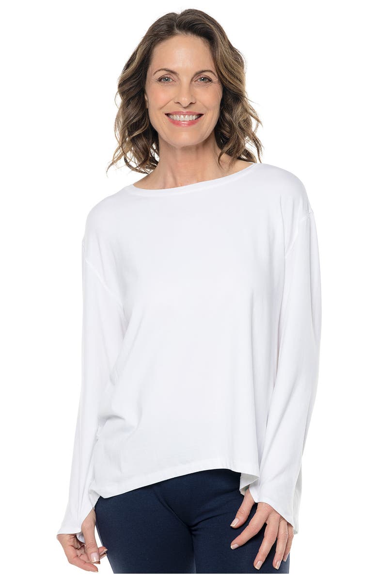Coolibar Women's Drape Long Sleeve T-Shirt, UPF 50+ Sun Protection, West Palm, Alternate, color, White