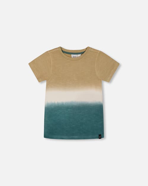 DEUX PAR DEUX DEUX PAR DEUX BOY'S SHORT SLEEVE TEE GRADIENT BEIGE AND TEAL