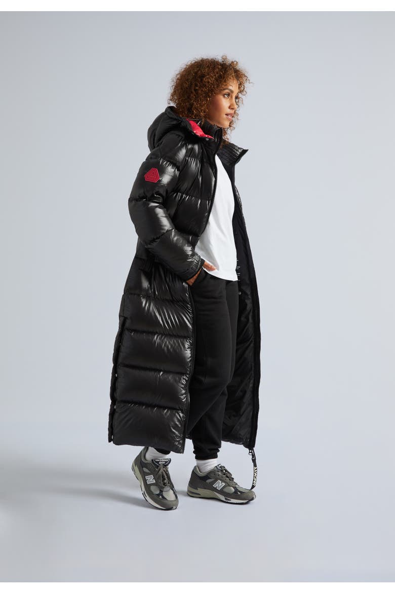 High Collar Maxi Puffer Coat, Alternate, color, Black