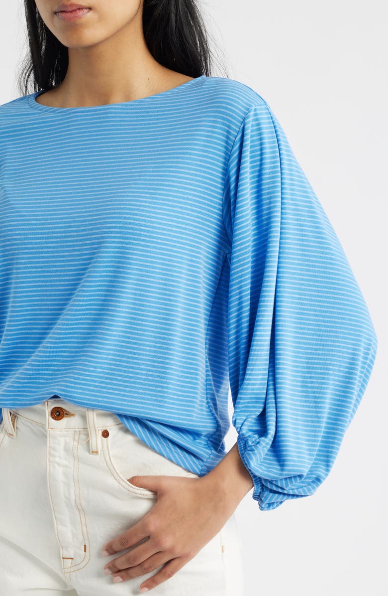 Wit & Wisdom Stripe Balloon Sleeve Knit Top, Alternate, color, Mediterranean Blue