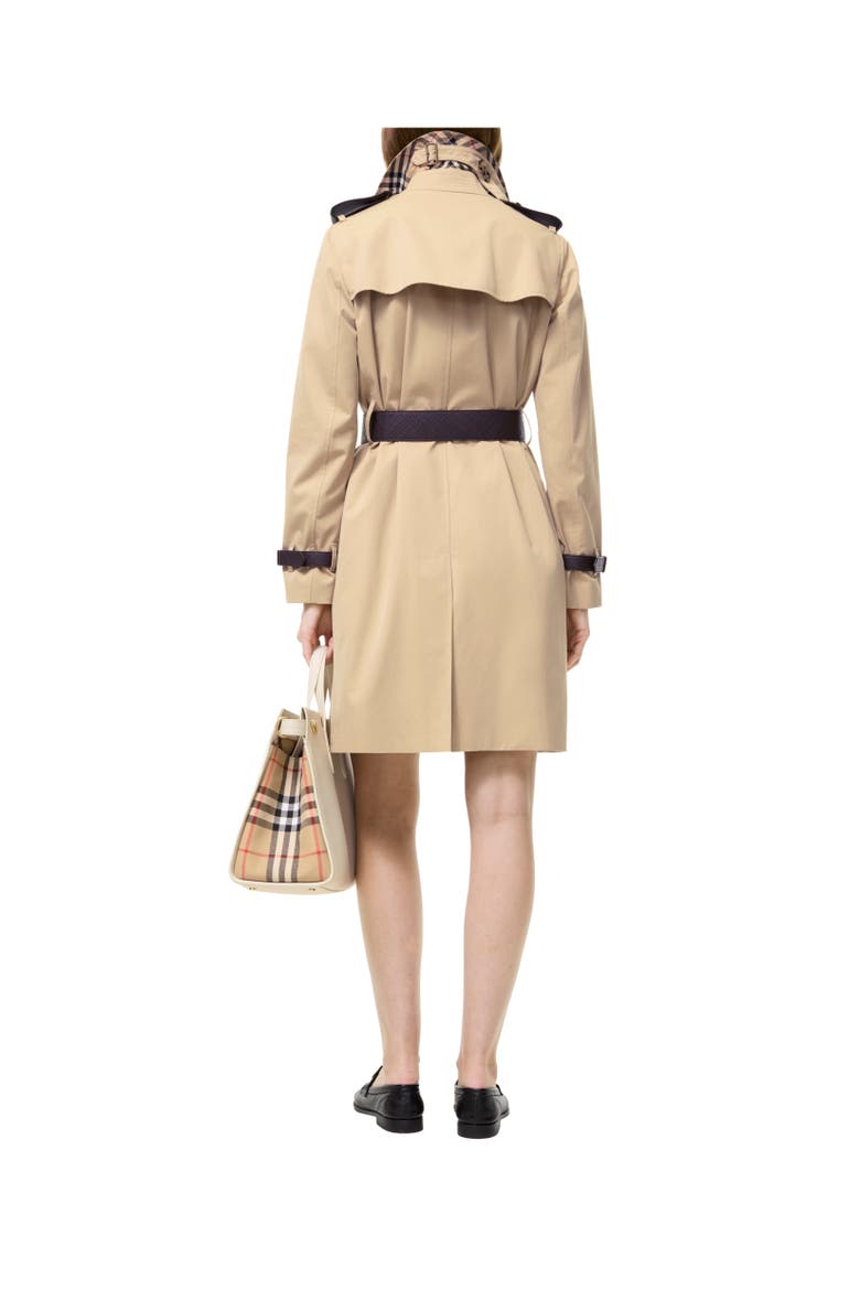 Mid-length Leather Trim Kensington Trench Coat, Alternate, color, Honey beige