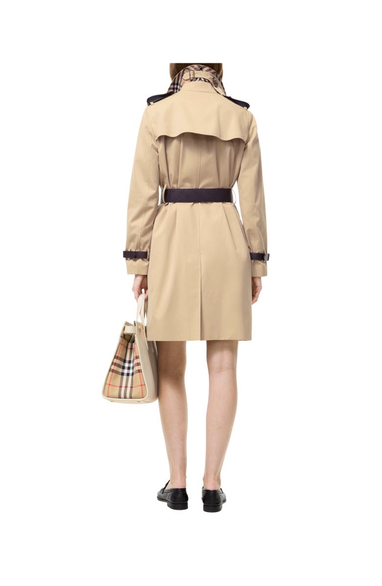 Burberry Mid-length Leather Trim Kensington Trench Coat, Alternate, color, Honey Beige