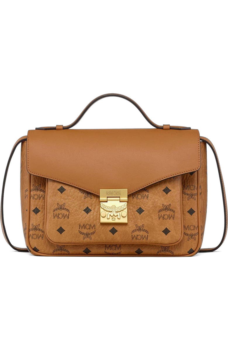MCM Tracy Satchel in Visetos Leather Mix, Main, color, Cognac
