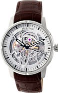 Heritor Automatic Ryder Skeleton Leather-Band Watch