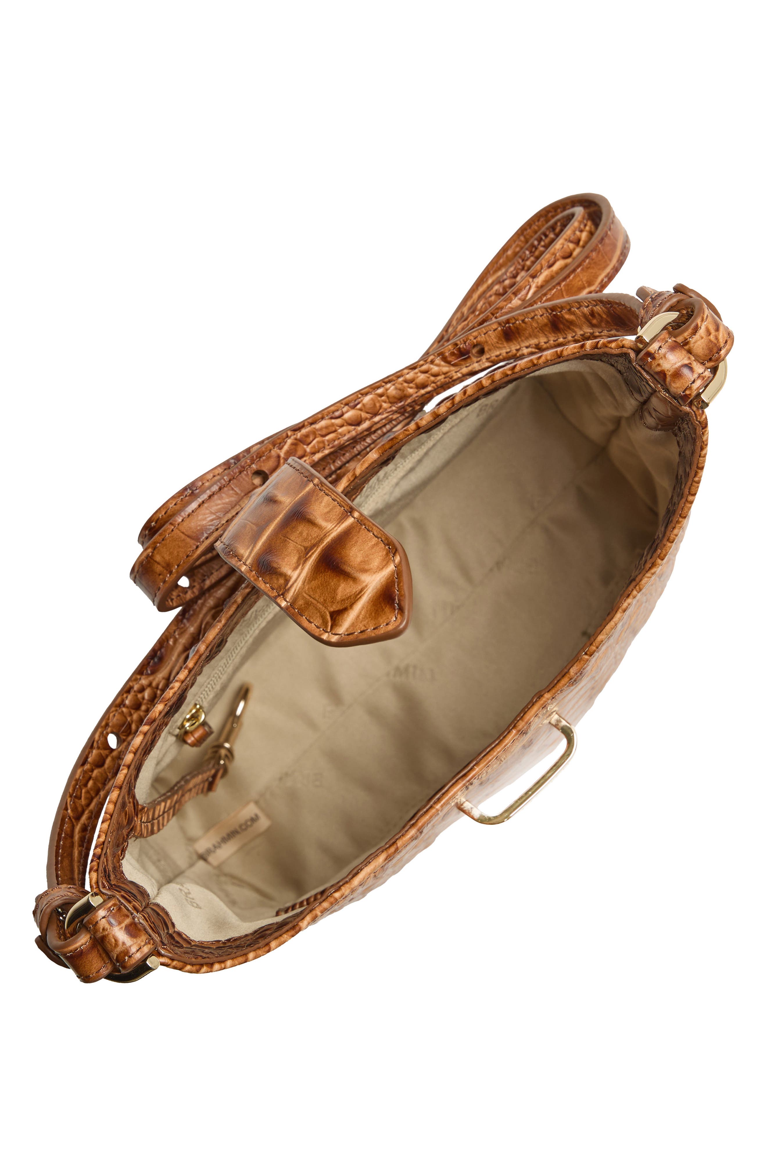 Brahmin Small Gwynne Croc Embossed Leather Crossbody Bag, Alternate, color, Cinnamon