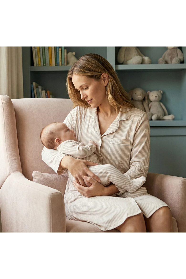 Oatmeal Stripe Sleepshirt, Alternate, color, Beige and White Stripe