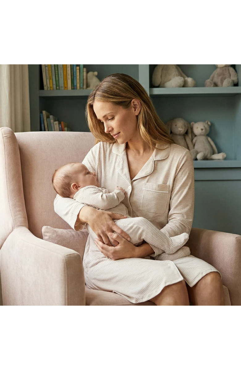 Motette Oatmeal Stripe Sleepshirt, Alternate, color, Beige And White Stripe