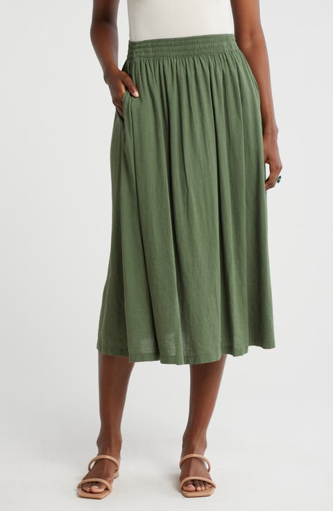 Linen Blend Pull-On Skirt