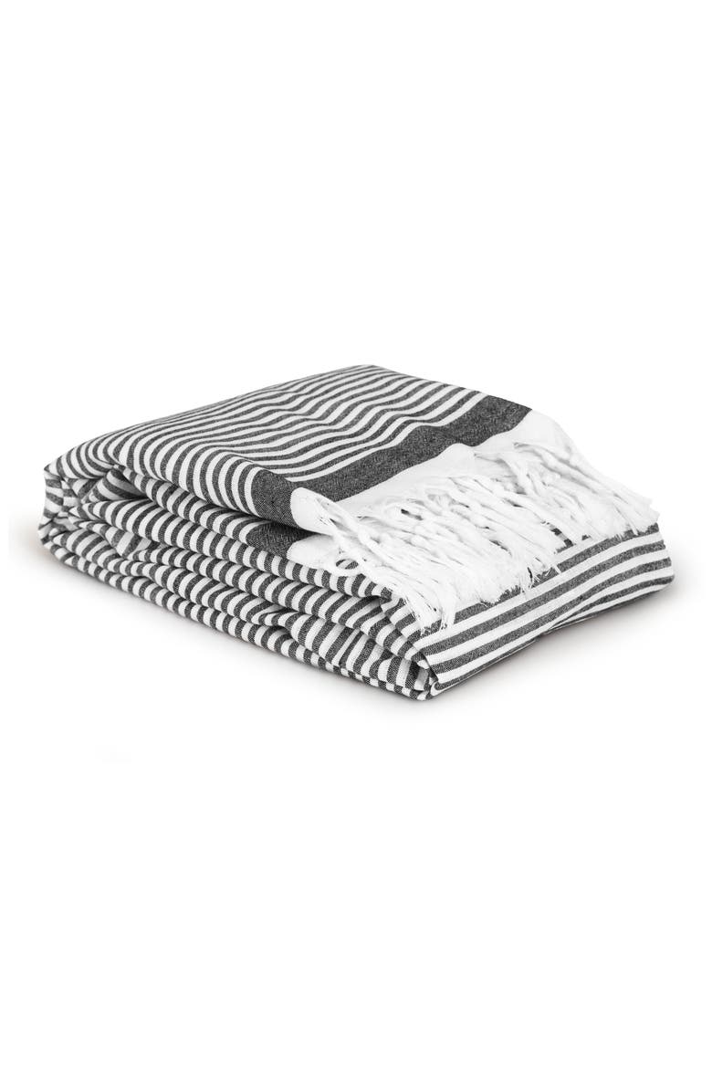 Soft Stripes Turkish Pestemal Towel, Alternate, color, BLACK