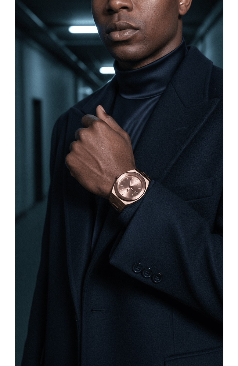 NCMPRBL Elevate Link Rosé Swiss Bracelet Watch, 42MM, Alternate, color, Muted Rose Gold/