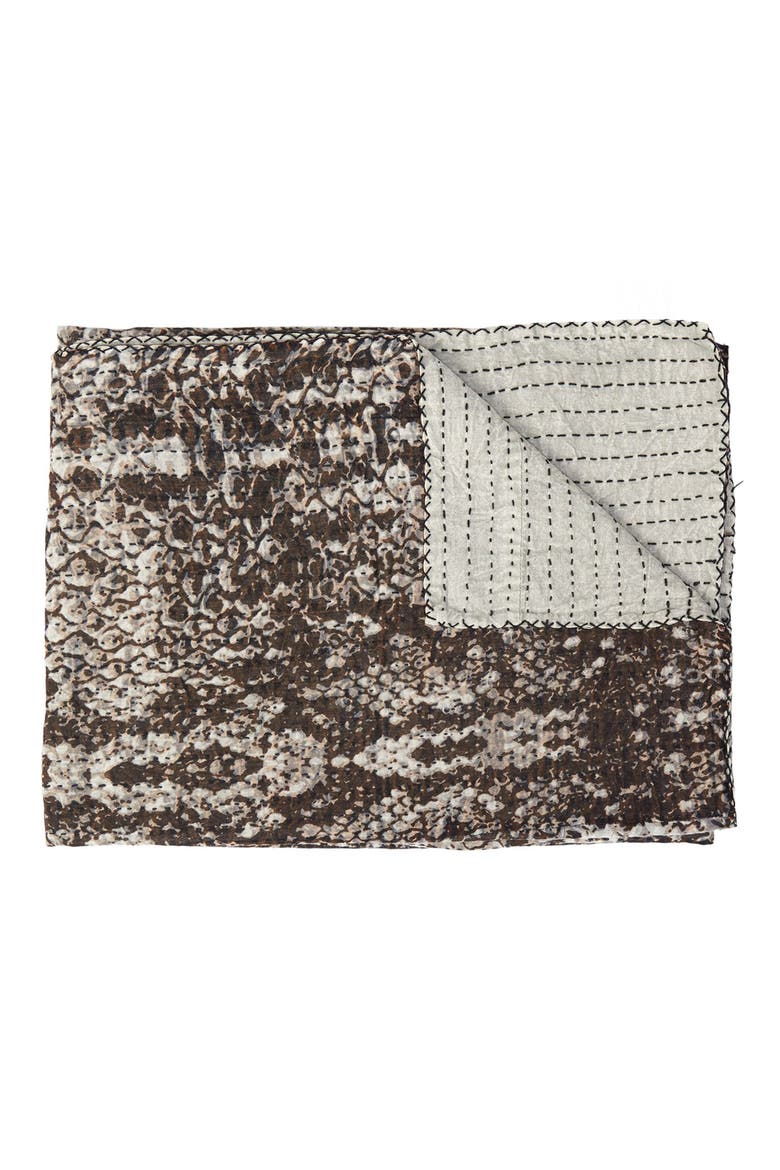 Vintage Cotton Kantha Throw Blanket, Main, color, MULTI GREY