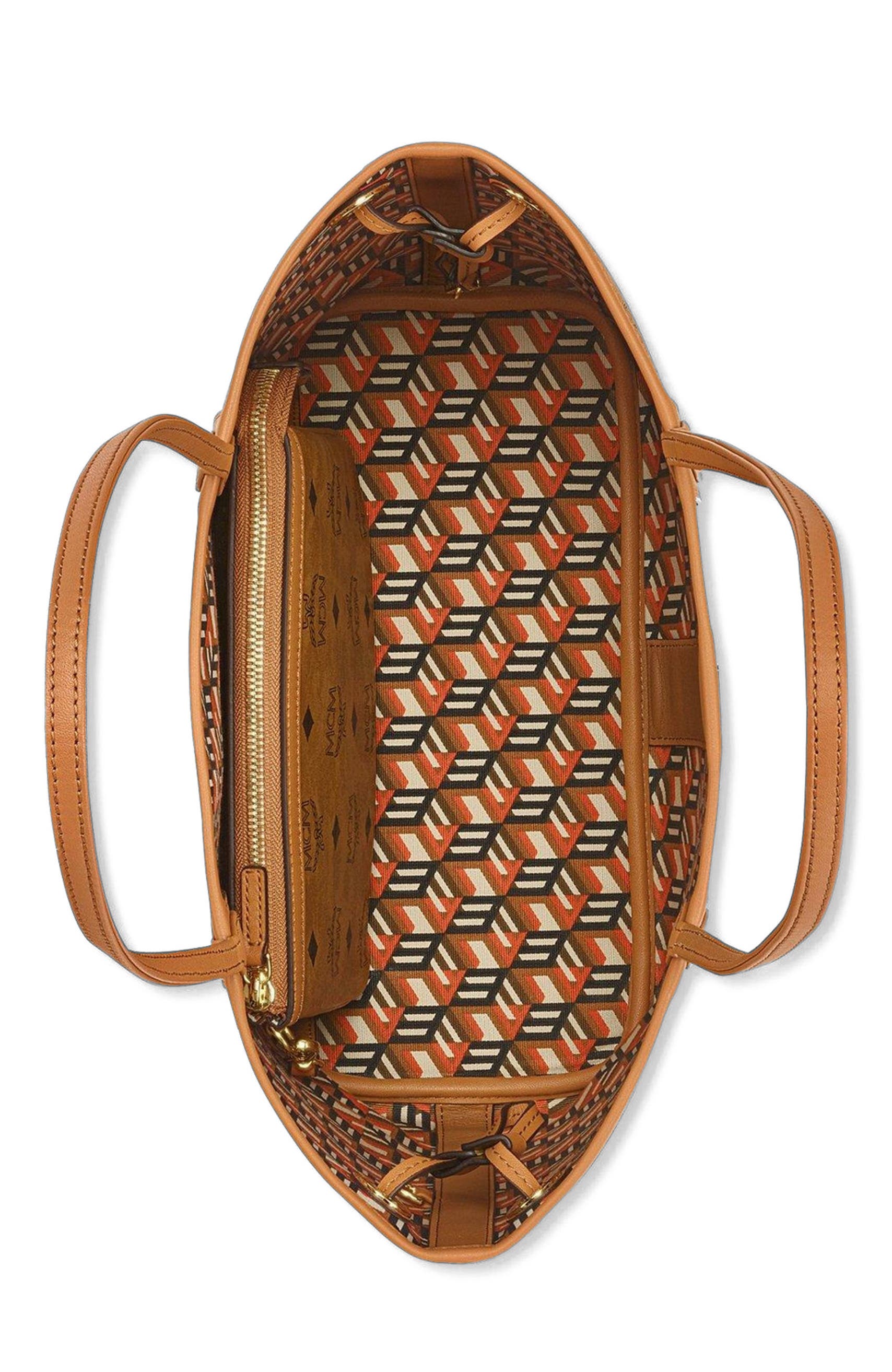 MCM Small Reversible Liz Shopper in Visetos, Alternate, color, Cognac