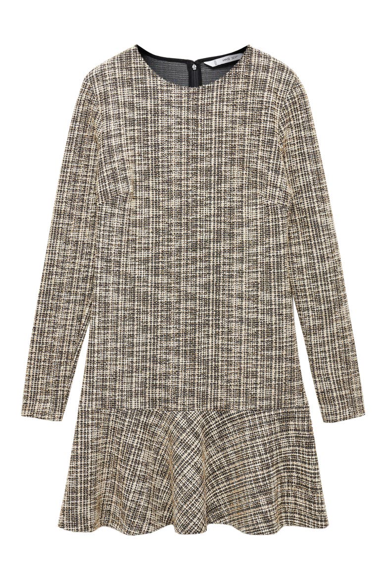 Long Sleeve Tweed Minidress, Main, color, BEIGE