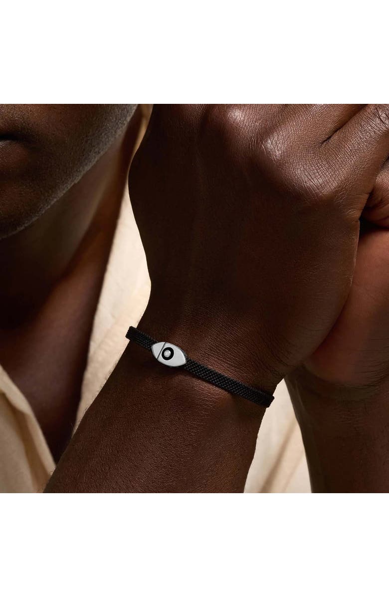 Karma and Luck Opulent Security Men's Evil Eye Black String Bracelet, Alternate, color, Black/Silver