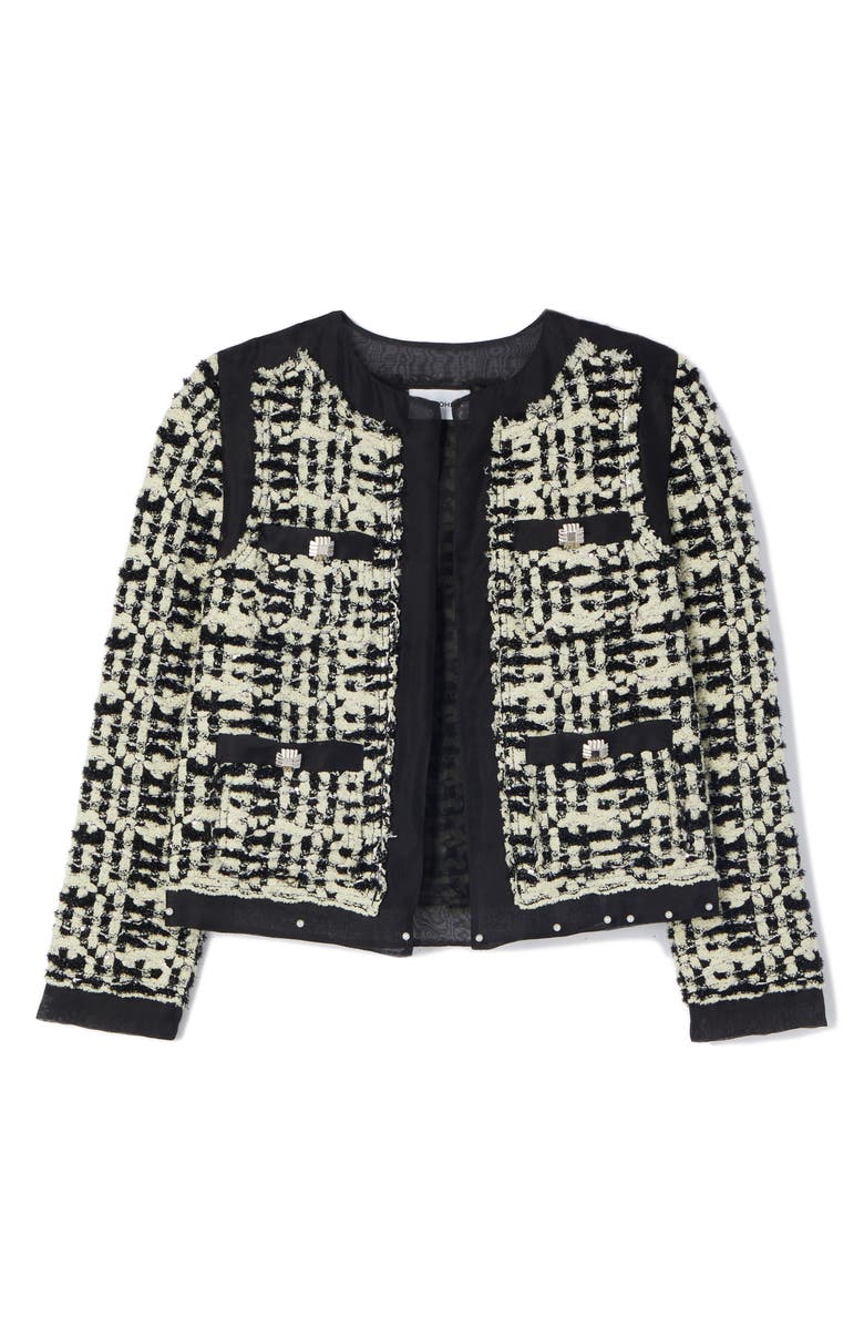 St. John Evening Sequin Plaid Tweed Knit Short Jacket, Alternate, color, 