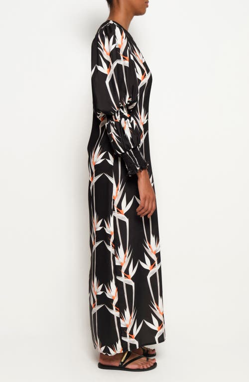 The Lulo Project Makeda Print Long Sleeve Maxi Dress In Birds Of Paradise Black