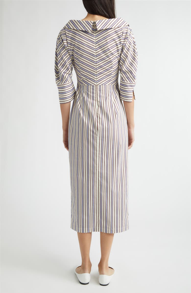 Lela Rose Stripe Asymmetric Cotton Shirtdress, Alternate, color, Cream Multi